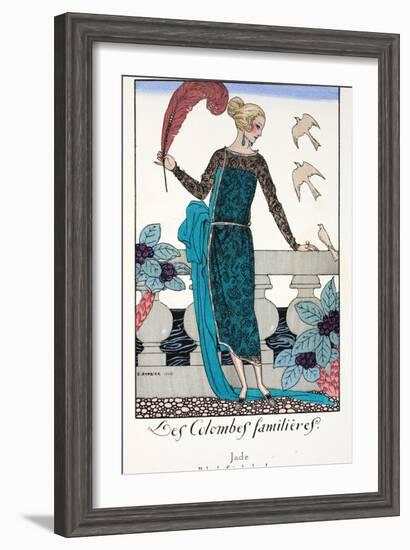 Les Colombes Familieres - Jade - Evening Gown de Chez Jenny 1920-Georges Barbier-Framed Giclee Print