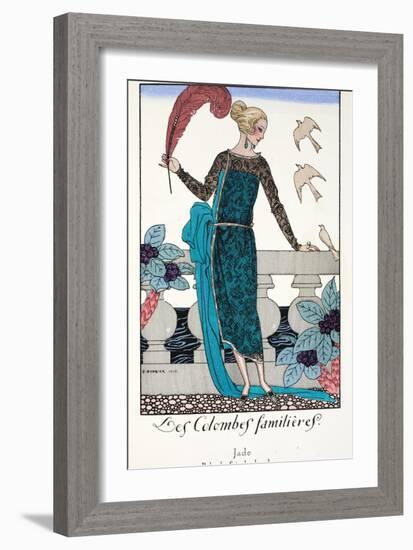 Les Colombes Familieres - Jade - Evening Gown de Chez Jenny 1920-Georges Barbier-Framed Giclee Print