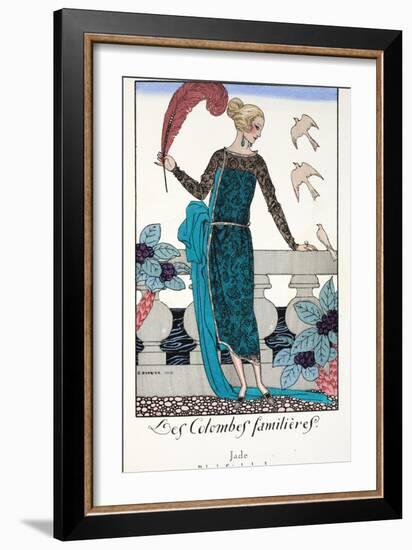 Les Colombes Familieres - Jade - Evening Gown de Chez Jenny 1920-Georges Barbier-Framed Giclee Print