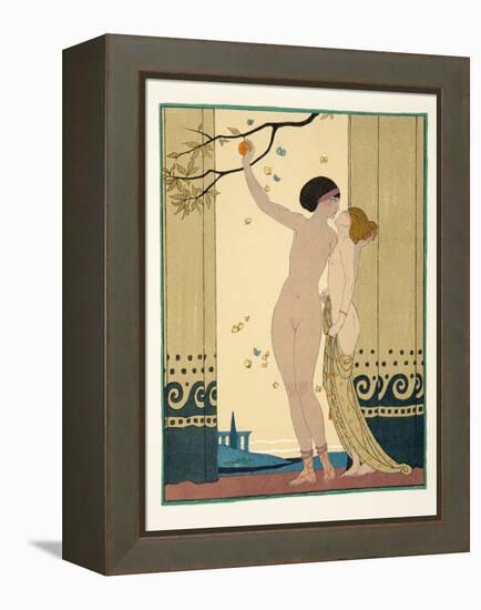 Les Conseils, Illustration from Les Chansons De Bilitis, by Pierre Louys, Pub. 1922 (Pochoir Print)-Georges Barbier-Framed Premier Image Canvas