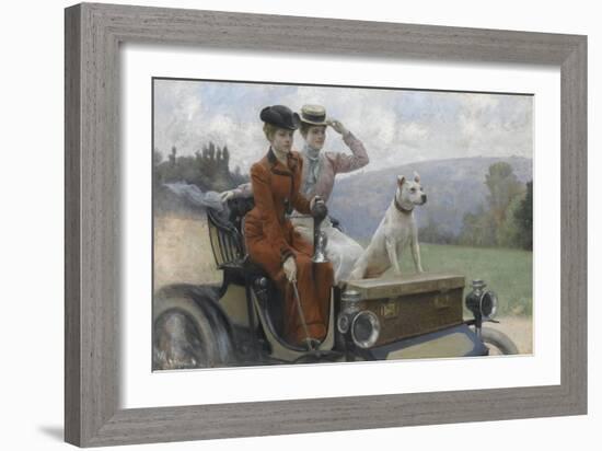 Les Dames Goldsmith au bois de Boulogne en 1897 sur une voiturette Peugeot.-Julius Leblanc Stewart-Framed Giclee Print