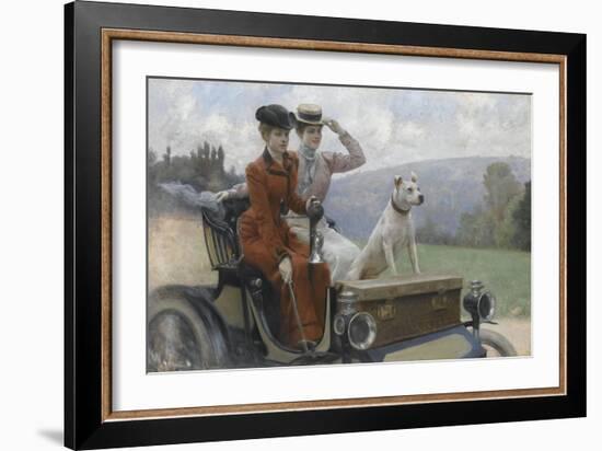 Les Dames Goldsmith au bois de Boulogne en 1897 sur une voiturette Peugeot.-Julius Leblanc Stewart-Framed Giclee Print