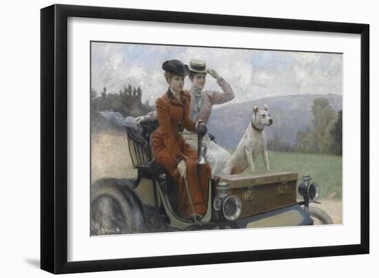 Les Dames Goldsmith au bois de Boulogne en 1897 sur une voiturette Peugeot.-Julius Leblanc Stewart-Framed Giclee Print