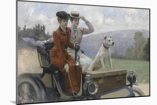 Les Dames Goldsmith au bois de Boulogne en 1897 sur une voiturette Peugeot.-Julius Leblanc Stewart-Mounted Giclee Print