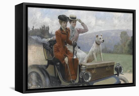 Les Dames Goldsmith au bois de Boulogne en 1897 sur une voiturette Peugeot.-Julius Leblanc Stewart-Framed Premier Image Canvas