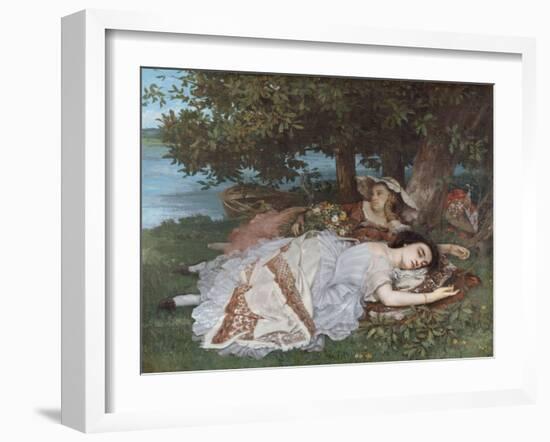 Les demoiselles du bord de la Seine (été)-Gustave Courbet-Framed Giclee Print