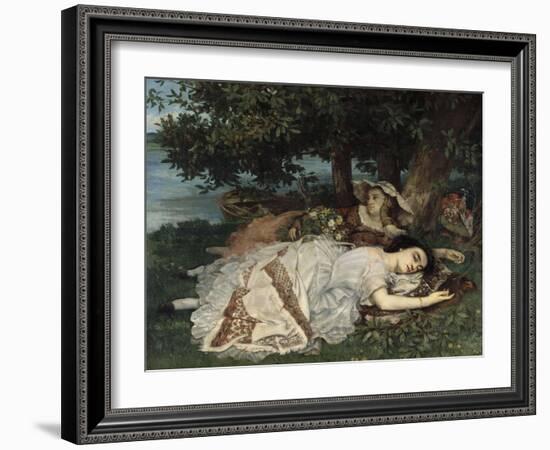 Les demoiselles du bord de la Seine-Gustave Courbet-Framed Giclee Print