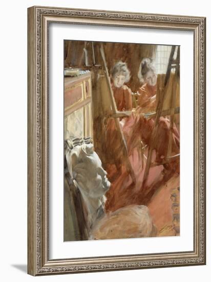 Les Demoiselles Schwartz dessinant-Anders Leonard Zorn-Framed Giclee Print