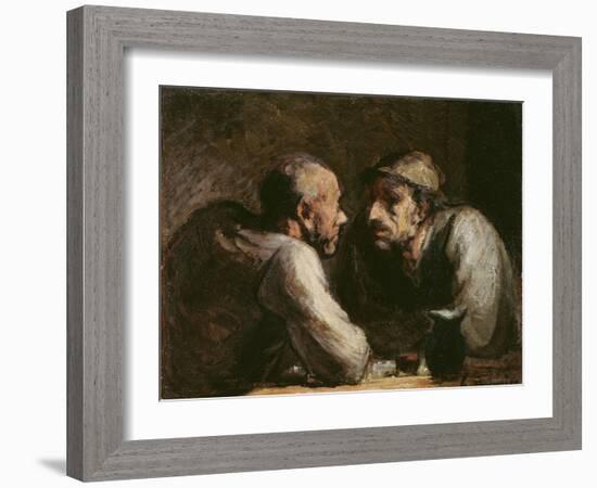 Les Deux Buveurs (Oil on Canvas)-Honore Daumier-Framed Giclee Print