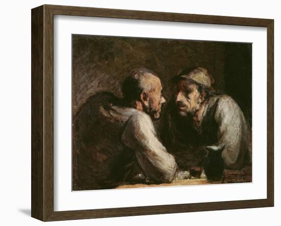 Les Deux Buveurs (Oil on Canvas)-Honore Daumier-Framed Giclee Print