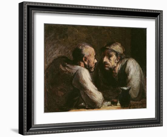 Les Deux Buveurs (Oil on Canvas)-Honore Daumier-Framed Giclee Print