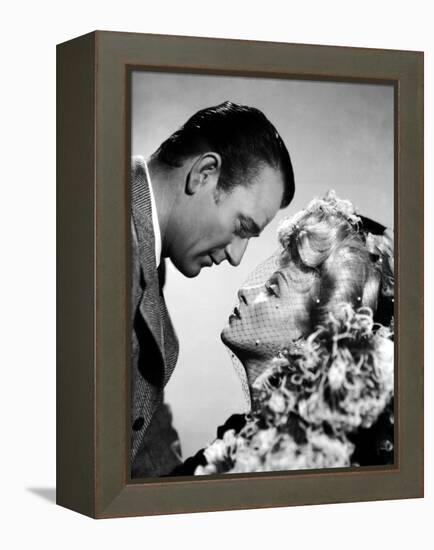 Les Ecumeurs THE SPOILERS by Ray Enright with John Wayne and Marlene Dietrich, 1942 (b/w photo)-null-Framed Stretched Canvas