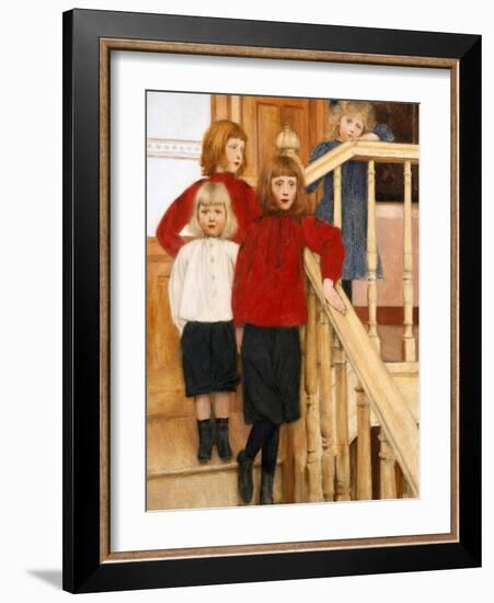 Les Enfants De Monsieur Neve  Quatre Enfants Dans Un Escalier Peinture De Fernand Khnopff (1858-19-Fernand Khnopff-Framed Giclee Print