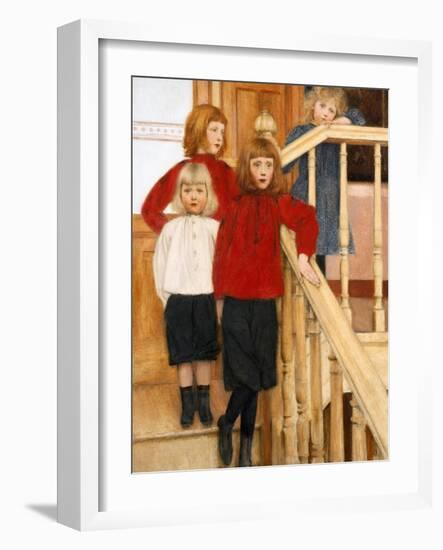 Les Enfants De Monsieur Neve  Quatre Enfants Dans Un Escalier Peinture De Fernand Khnopff (1858-19-Fernand Khnopff-Framed Giclee Print