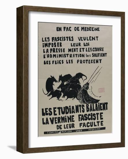 Les étudiants balaient la vermine fasciste de leur faculté, comité d'action U.N.E.F. Médecine-null-Framed Giclee Print