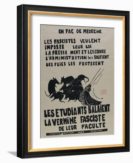 Les étudiants balaient la vermine fasciste de leur faculté, comité d'action U.N.E.F. Médecine-null-Framed Giclee Print