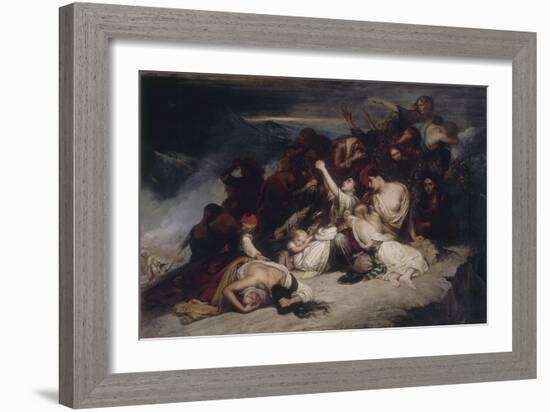 Les Femmes souliotes, voyant leurs maris défaits par les troupes d'Ali, pacha de Janina, décident-Ary Scheffer-Framed Giclee Print