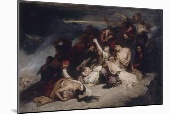 Les Femmes souliotes, voyant leurs maris défaits par les troupes d'Ali, pacha de Janina, décident-Ary Scheffer-Mounted Giclee Print