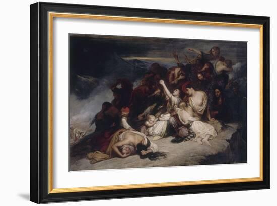 Les Femmes souliotes, voyant leurs maris défaits par les troupes d'Ali, pacha de Janina, décident-Ary Scheffer-Framed Giclee Print