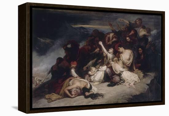 Les Femmes souliotes, voyant leurs maris défaits par les troupes d'Ali, pacha de Janina, décident-Ary Scheffer-Framed Premier Image Canvas