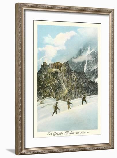 Les Grands Mulets, Winter Hikers in the Alps-null-Framed Art Print