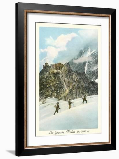 Les Grands Mulets, Winter Hikers in the Alps-null-Framed Art Print