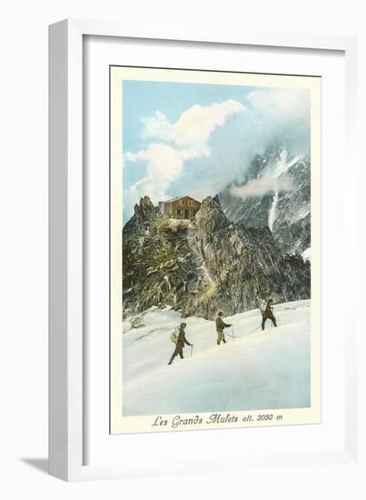 Les Grands Mulets, Winter Hikers in the Alps-null-Framed Art Print