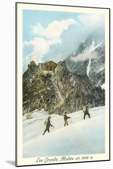 Les Grands Mulets, Winter Hikers in the Alps-null-Mounted Art Print