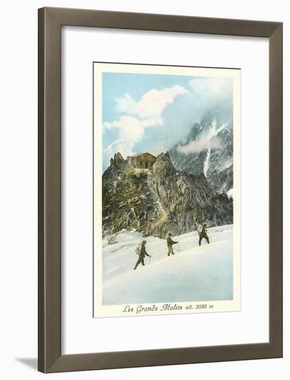 Les Grands Mulets, Winter Hikers in the Alps-null-Framed Premium Giclee Print