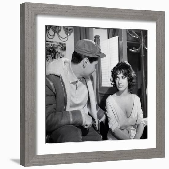 LES MORDUS (The Delinquents) by Rene Jolivet with Sacha Distel and Bernadette Lafont, 1960 (b/w pho-null-Framed Photo