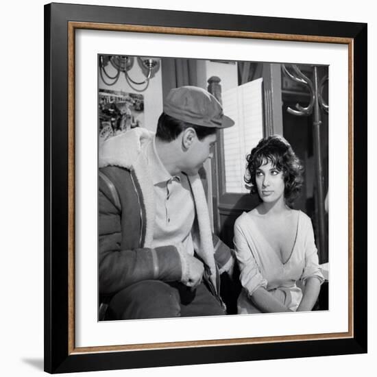 LES MORDUS (The Delinquents) by Rene Jolivet with Sacha Distel and Bernadette Lafont, 1960 (b/w pho-null-Framed Photo