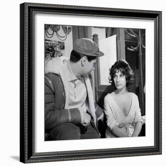 LES MORDUS (The Delinquents) by Rene Jolivet with Sacha Distel and Bernadette Lafont, 1960 (b/w pho-null-Framed Photo