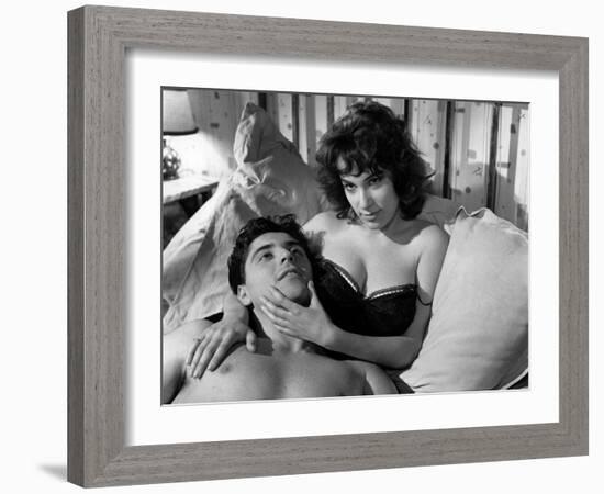 LES MORDUS (The Delinquents) by ReneJolivet with Bernadette Lafont and Sacha Distel, 1960 (b/w phot-null-Framed Photo