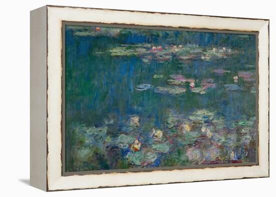 Les Nympheas, green reflections-water lillies, green reflections. Inv. 20102.-Claude Monet-Framed Premier Image Canvas