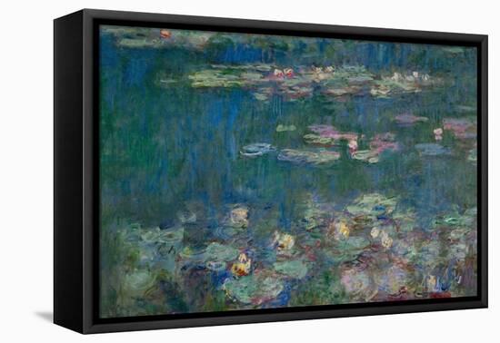 Les Nympheas, green reflections-water lillies, green reflections. Inv. 20102.-Claude Monet-Framed Premier Image Canvas