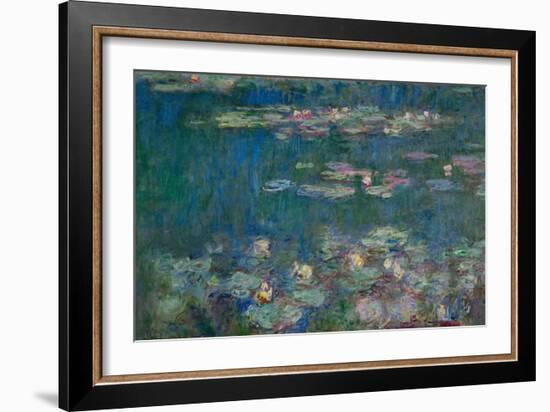 Les Nympheas, green reflections-water lillies, green reflections. Inv. 20102.-Claude Monet-Framed Giclee Print