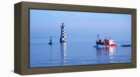 Les Perdrix Lighthouse and Fishing Boat at Loctudy, Brittany, France-null-Framed Stretched Canvas