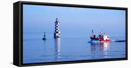 Les Perdrix Lighthouse and Fishing Boat at Loctudy, Brittany, France-null-Framed Stretched Canvas