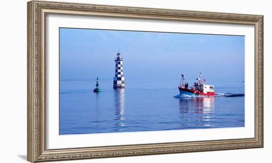 Les Perdrix Lighthouse and Fishing Boat at Loctudy, Brittany, France-null-Framed Photographic Print