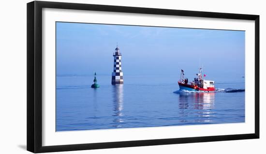 Les Perdrix Lighthouse and Fishing Boat at Loctudy, Brittany, France-null-Framed Photographic Print