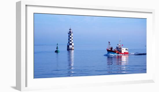 Les Perdrix Lighthouse and Fishing Boat at Loctudy, Brittany, France-null-Framed Photographic Print