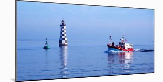 Les Perdrix Lighthouse and Fishing Boat at Loctudy, Brittany, France-null-Mounted Photographic Print