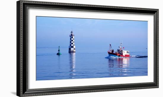 Les Perdrix Lighthouse and Fishing Boat at Loctudy, Brittany, France-null-Framed Photographic Print