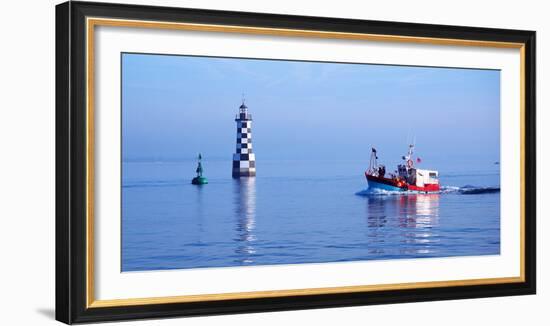 Les Perdrix Lighthouse and Fishing Boat at Loctudy, Brittany, France-null-Framed Photographic Print