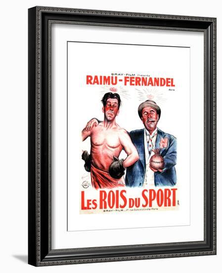 LES ROIS DU SPORT, French poster art, from left: Fernandel, Raimu, 1937-null-Framed Premium Giclee Print