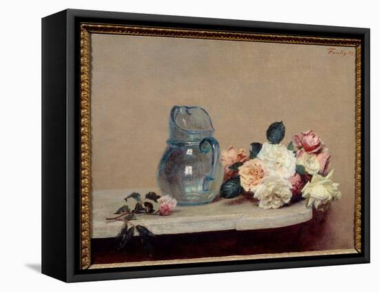 Les Roses Painting by Henri Fantin Latour (Fantin-Latour, 1836-1904) 1889 Sun. 0,44X0,56 M Lyon, Mu-Henri Fantin-Latour-Framed Premier Image Canvas