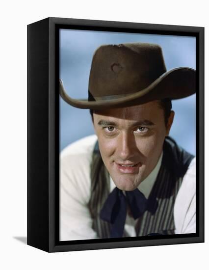 Les Sept Mercenaires The MAGNIFICENT SEVEN by JohnSturges with Robert Vaughn, 1960 (photo)-null-Framed Stretched Canvas