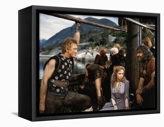 Les Vikings by Richard Fleischer with Kirk Douglas, Janet Leigh and Ernest Borgnine en, 1958 (photo-null-Framed Stretched Canvas