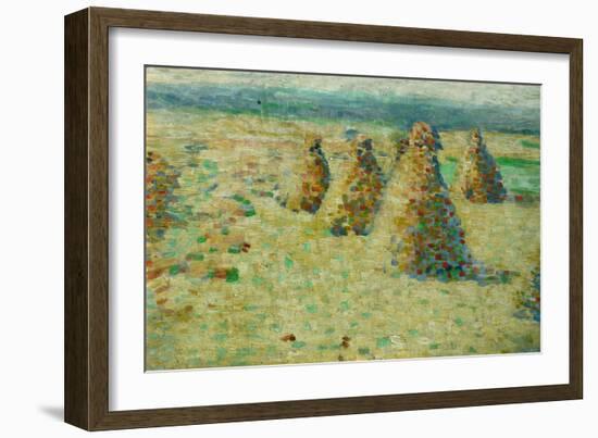 Les villottes, petites meules en Normandie, 1887-1889 Haystacks in Normandy. Cardboard, 16x 23,5 cm-Charles Angrand-Framed Giclee Print