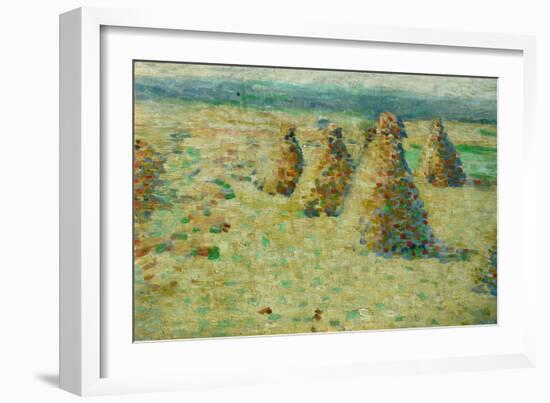 Les villottes, petites meules en Normandie, 1887-1889 Haystacks in Normandy. Cardboard, 16x 23,5 cm-Charles Angrand-Framed Giclee Print